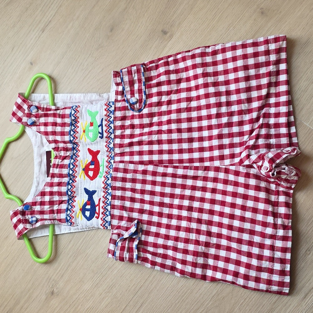 Lil Cactus Gingham Smocked Helicopter Shortalls Size 18-24M